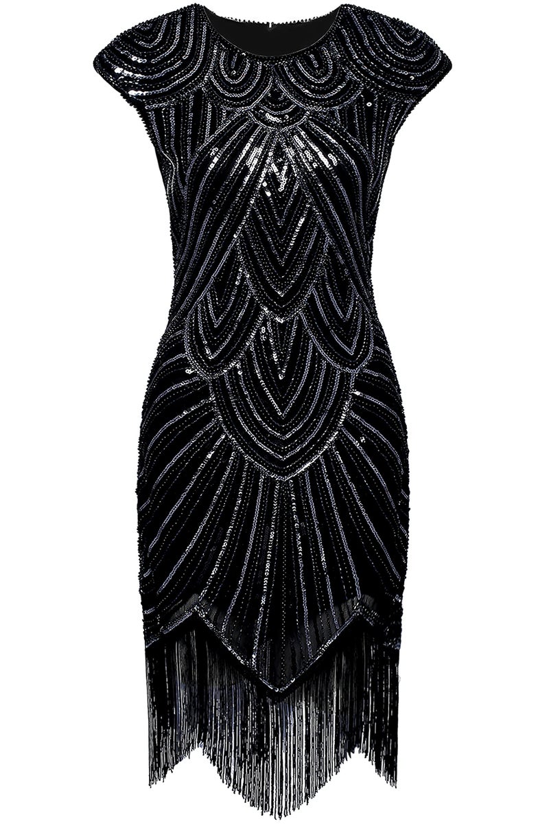 BABEYOND 1920s Flapper Dresses 20s Great Gatsby Dress 1920s Beaded Embellished Fringed Dress, Medium, Black - Image 4
